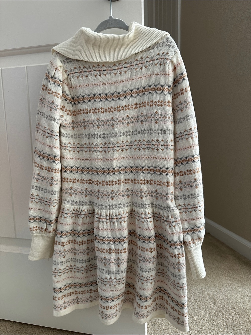 Cream Fair Isle Knit Sweater Dress - girls